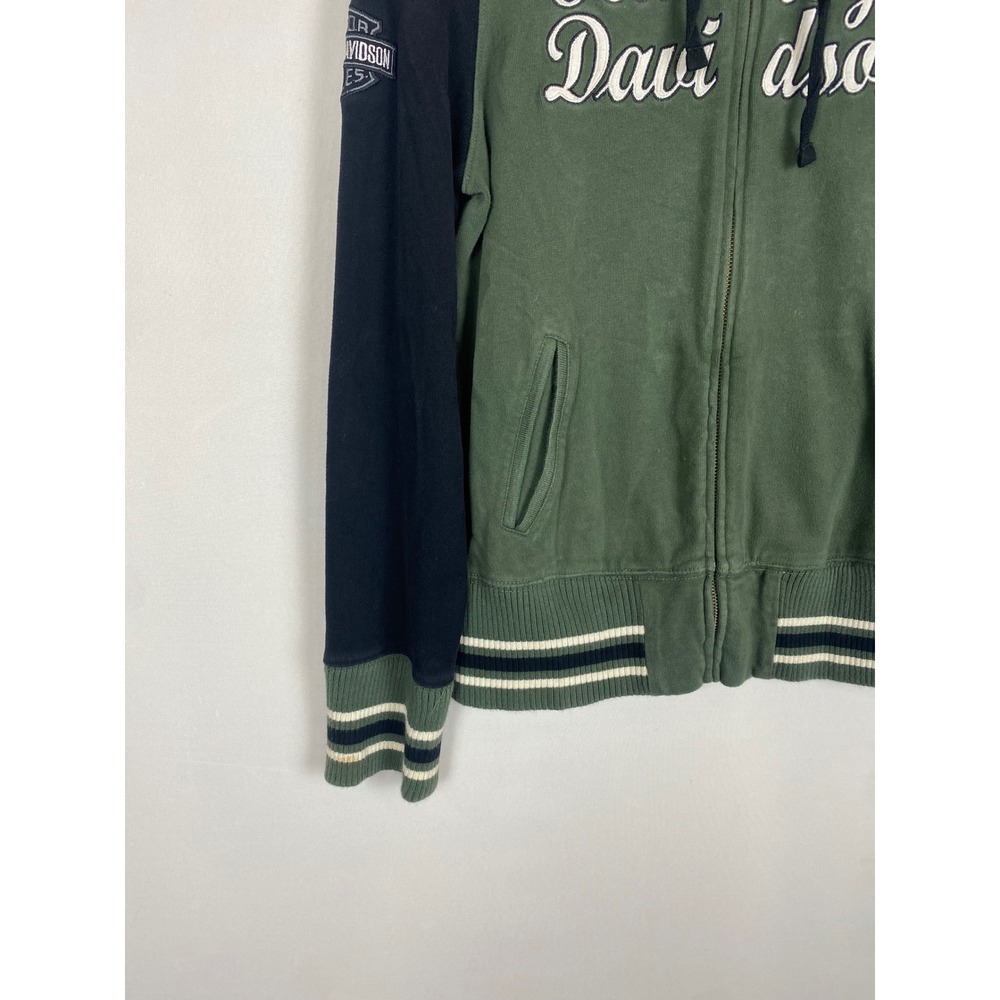 Harley Davidson Womens Green Black Embroidered Winged Logo Zip Up Hoodie Size M - Picture 3 of 7